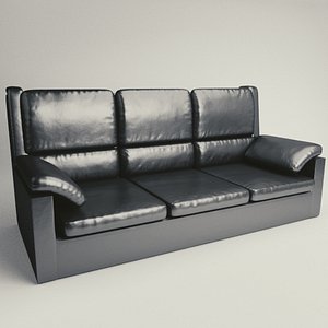 black leather sofa couch 3D model