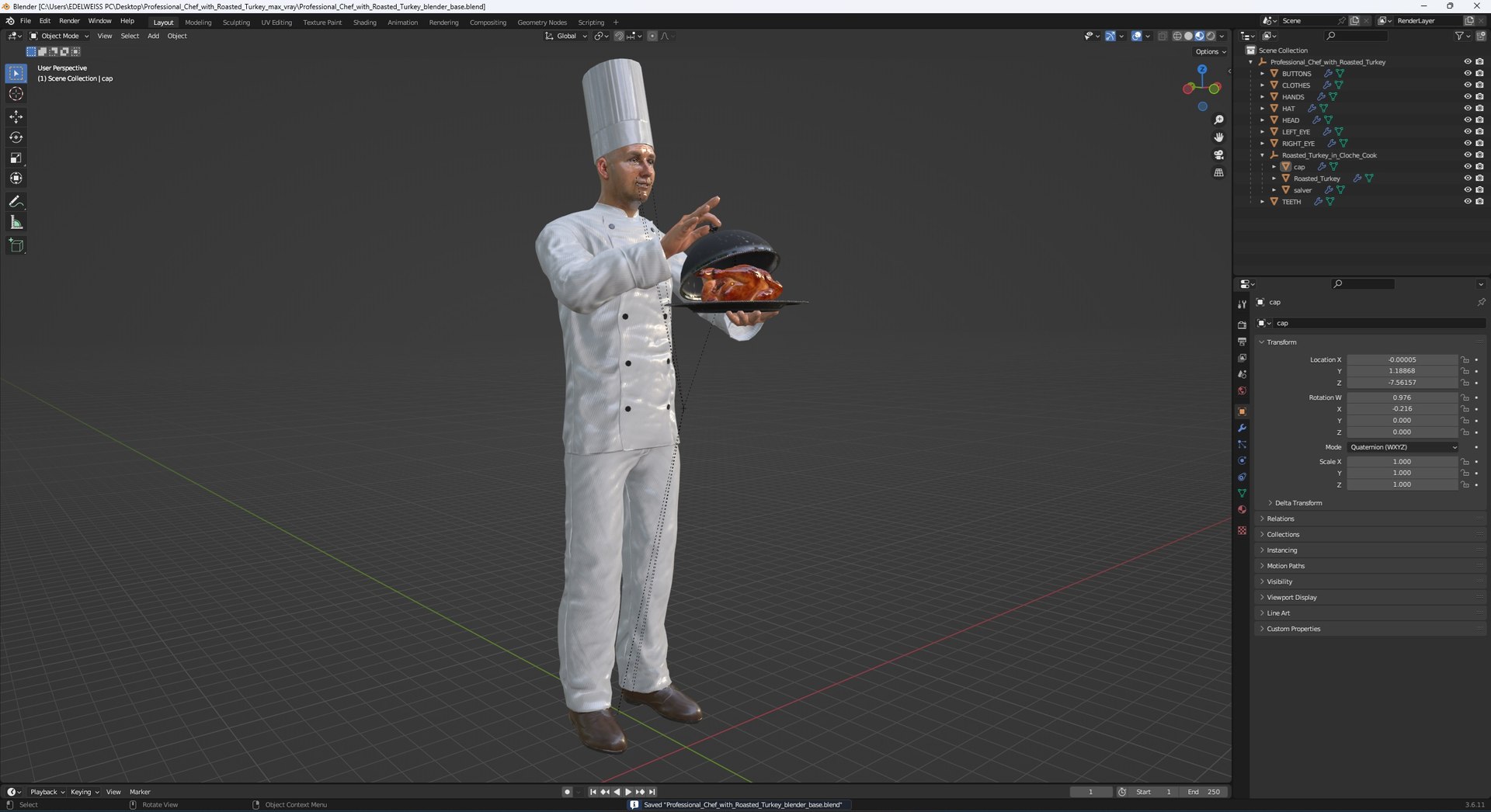 3D Model Professional Chef With Roasted Turkey - TurboSquid 2328262