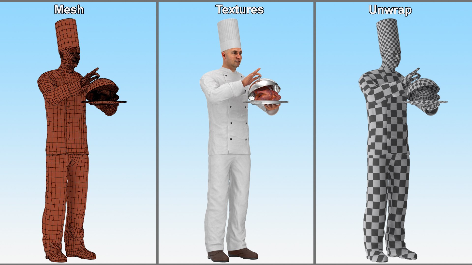 3D Model Professional Chef With Roasted Turkey - TurboSquid 2328262