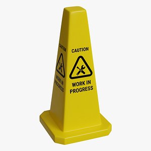 Yellow Closed Top 24 Inch Safety Lamba Floor Cone Caution Work In Progress Sign