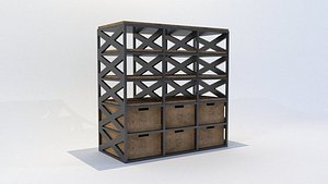 Bookshelf industrial with rustic wooden shelves and boxes