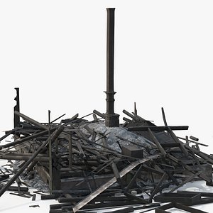 Burned House in Pile of Ashes