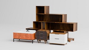 3D model Modular Wooden Storage  Cabinet Pack