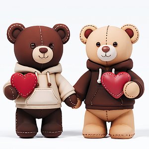 3D Casual hoodie bear couple doll toy