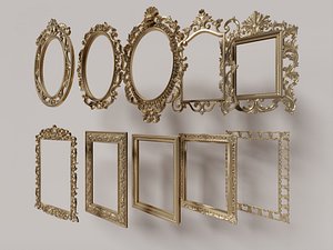 Ornate Gold Baroque Picture Frames Pack 3D model