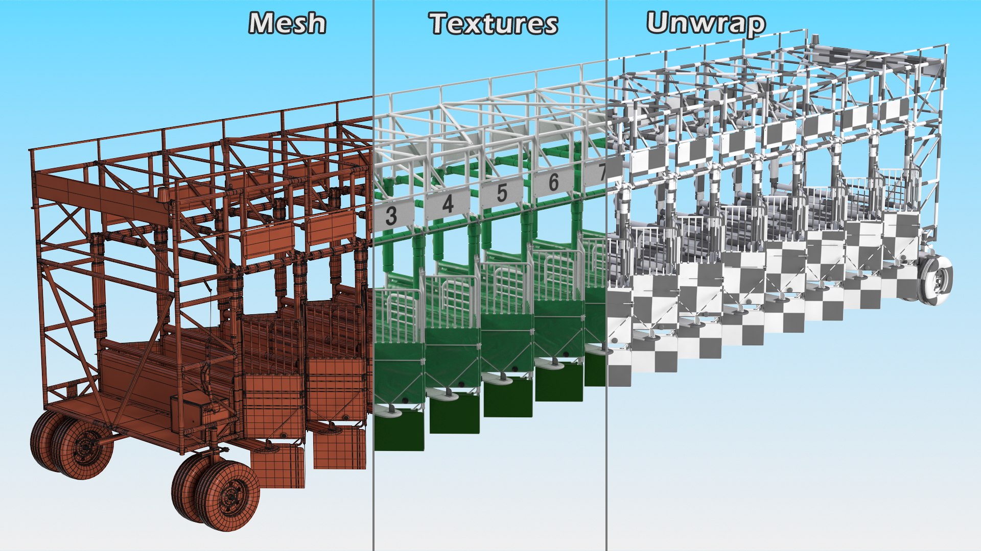 Horse Racing Starting Stalls 14 Places 3D model https://p.turbosquid.com/ts-thumb/OD/HJCkT2/Za/horseracingstartingstalls14placesc4dmodel018/jpg/1676596644/1920x1080/fit_q87/62b2a7183bb7fae1fb39bf459ff2bb3e1d50cf2d/horseracingstartingstalls14placesc4dmodel018.jpg