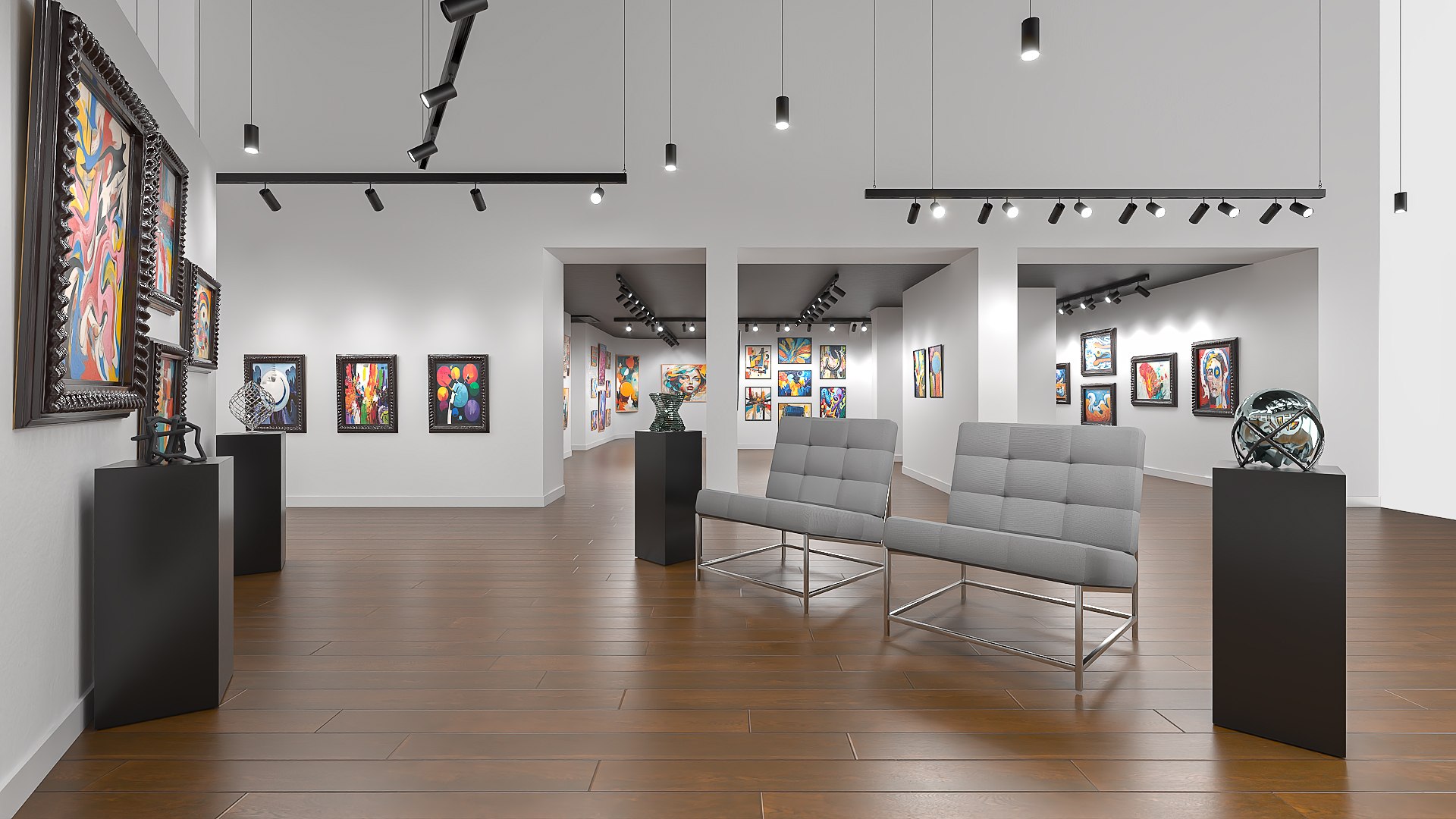3D Art Gallery Interior With Paintings Model - TurboSquid 2402889