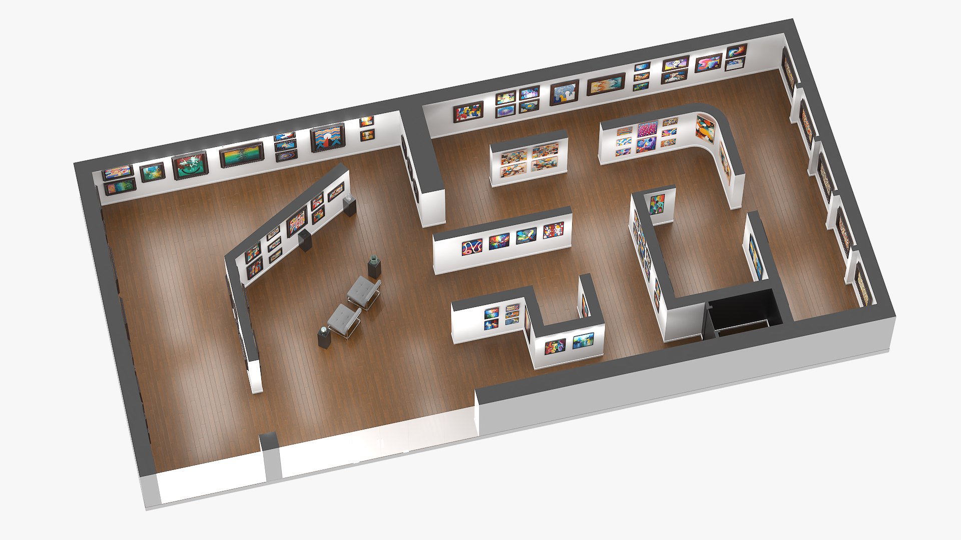 3D Art Gallery Interior With Paintings Model - TurboSquid 2402889