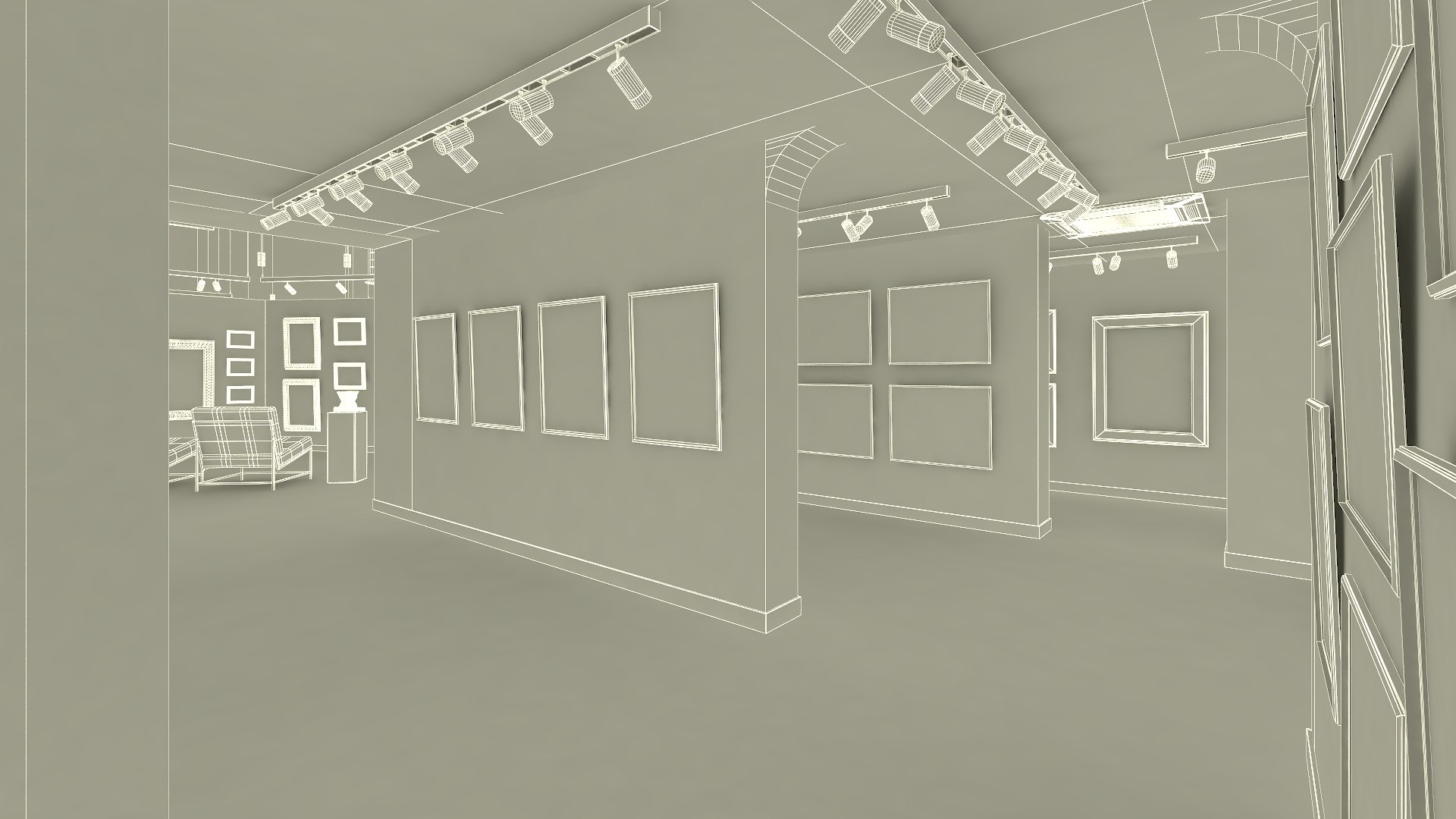 3D Art Gallery Interior With Paintings Model - TurboSquid 2402889