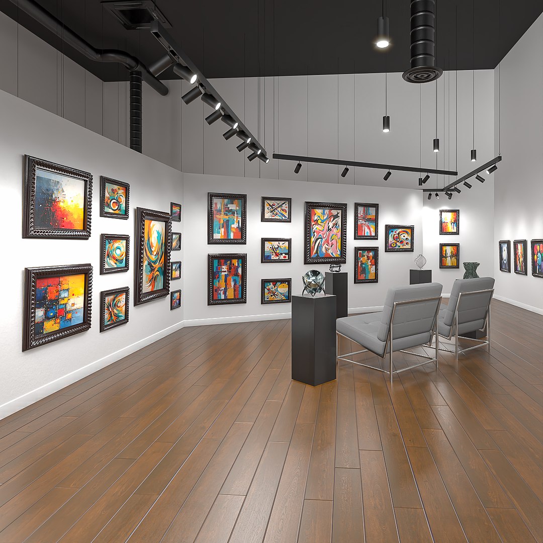 Art Gallery Interior with Paintings 3D model preview