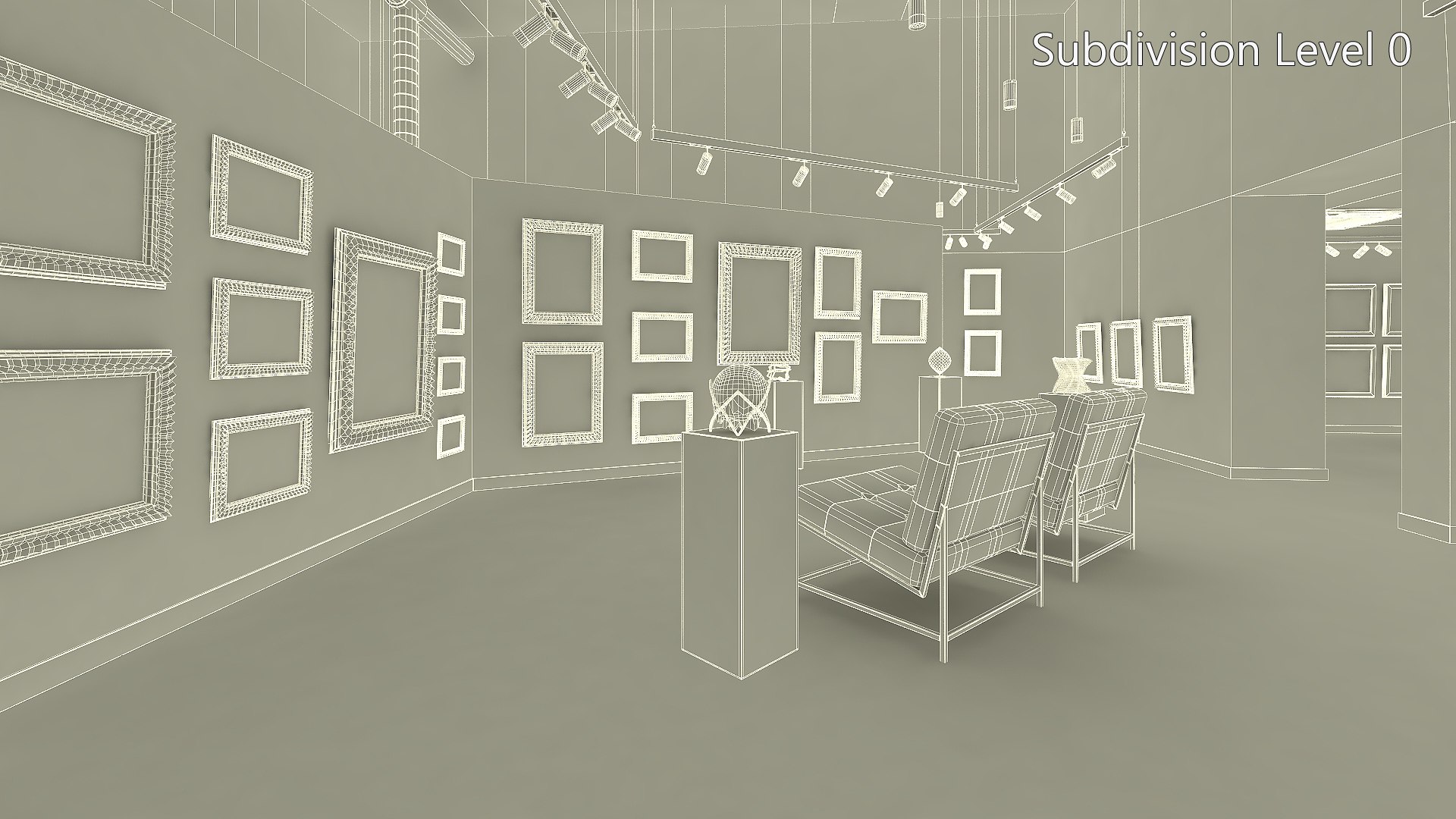 3D Art Gallery Interior With Paintings Model - TurboSquid 2402889