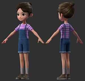 3D model cartoon girl student