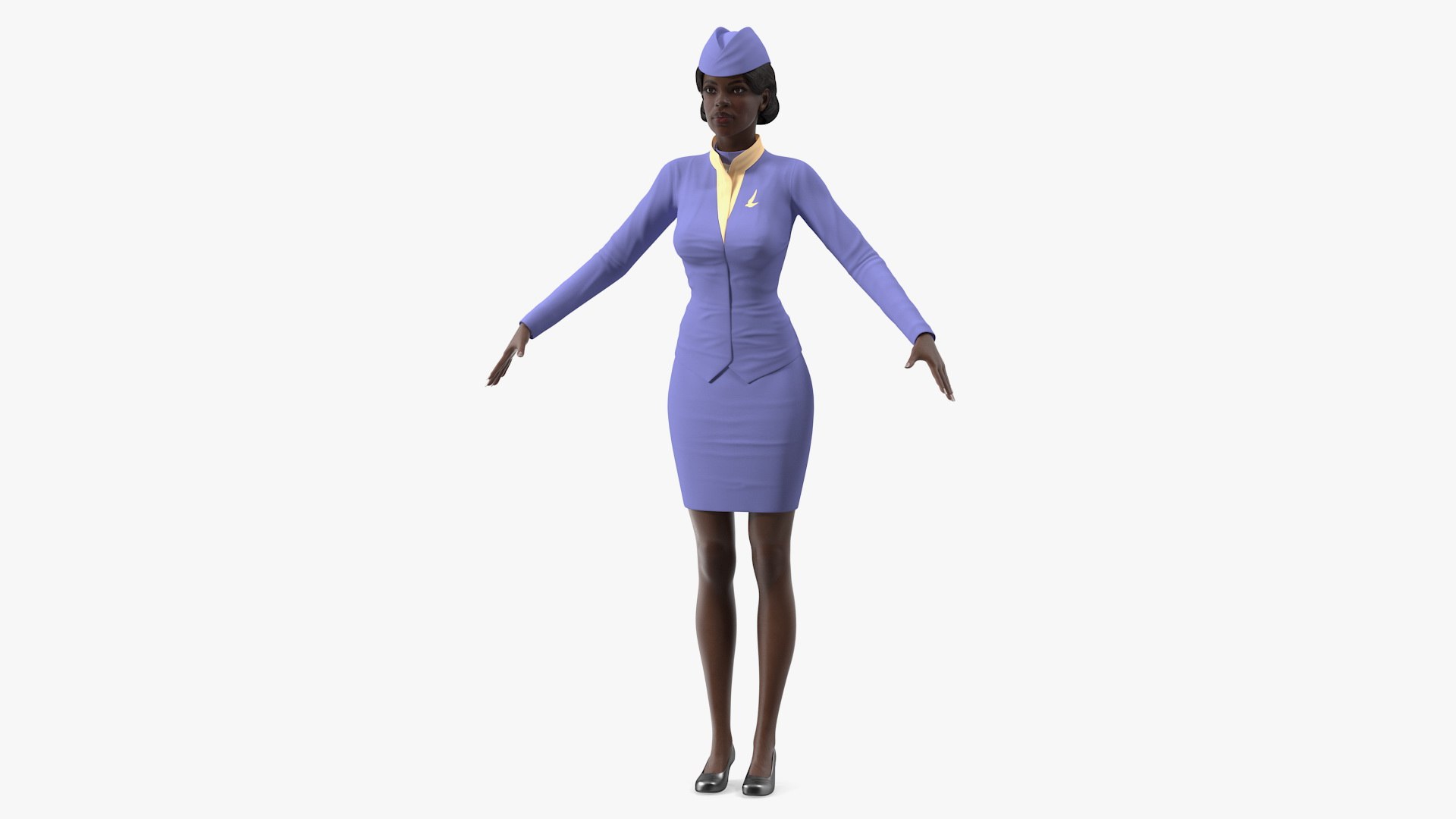 Dark Skinned Black Stewardess T Pose 3D model preview