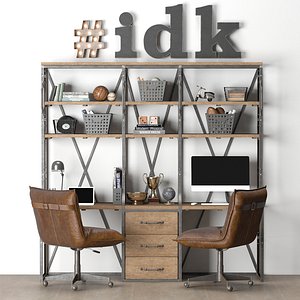 french library double desk 3D