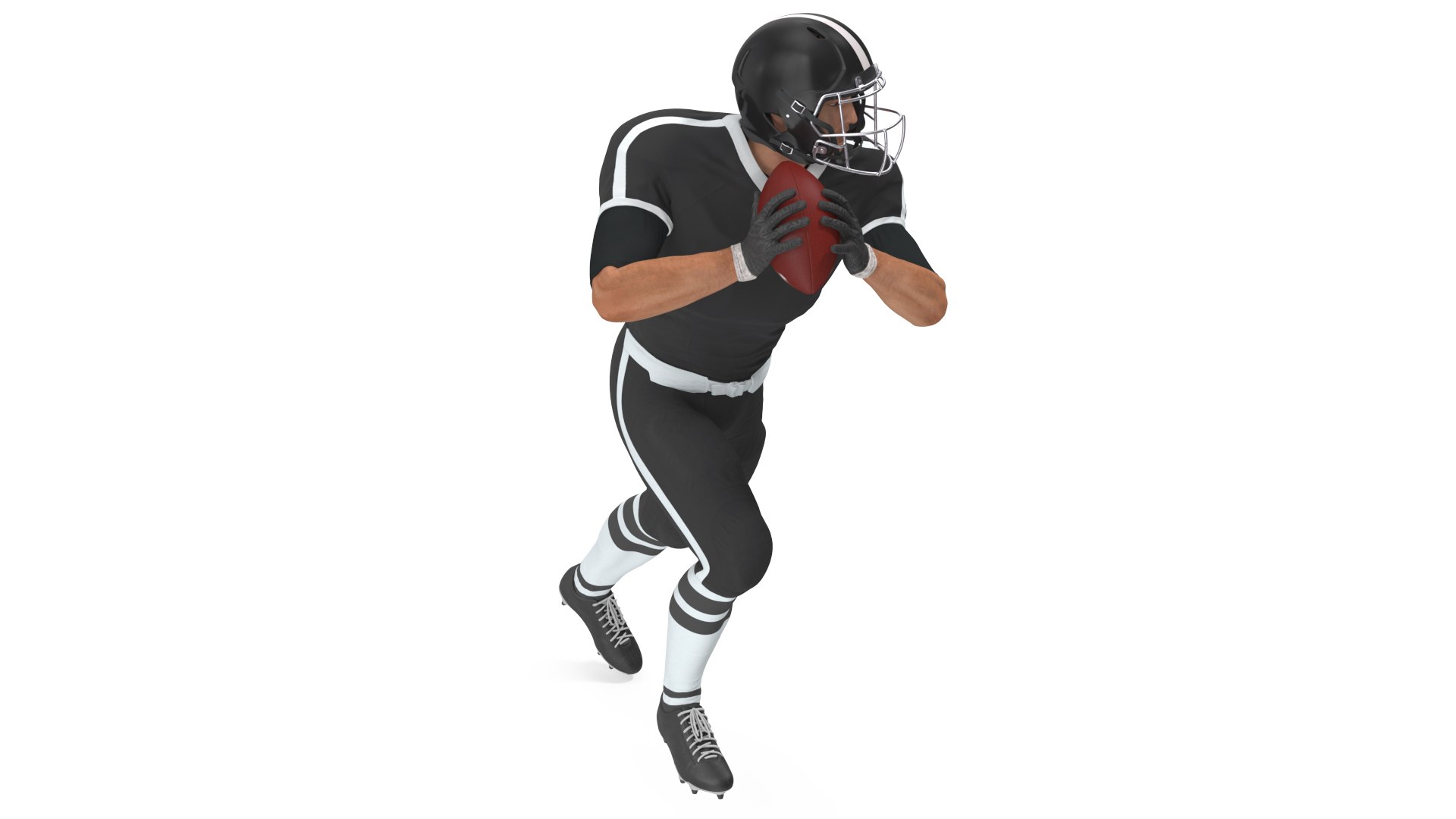 American Football Player Black Uniform Running The Ball 3D model preview