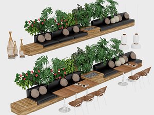 3D Modern Commercial Outdoor Sofa and Greenery Set