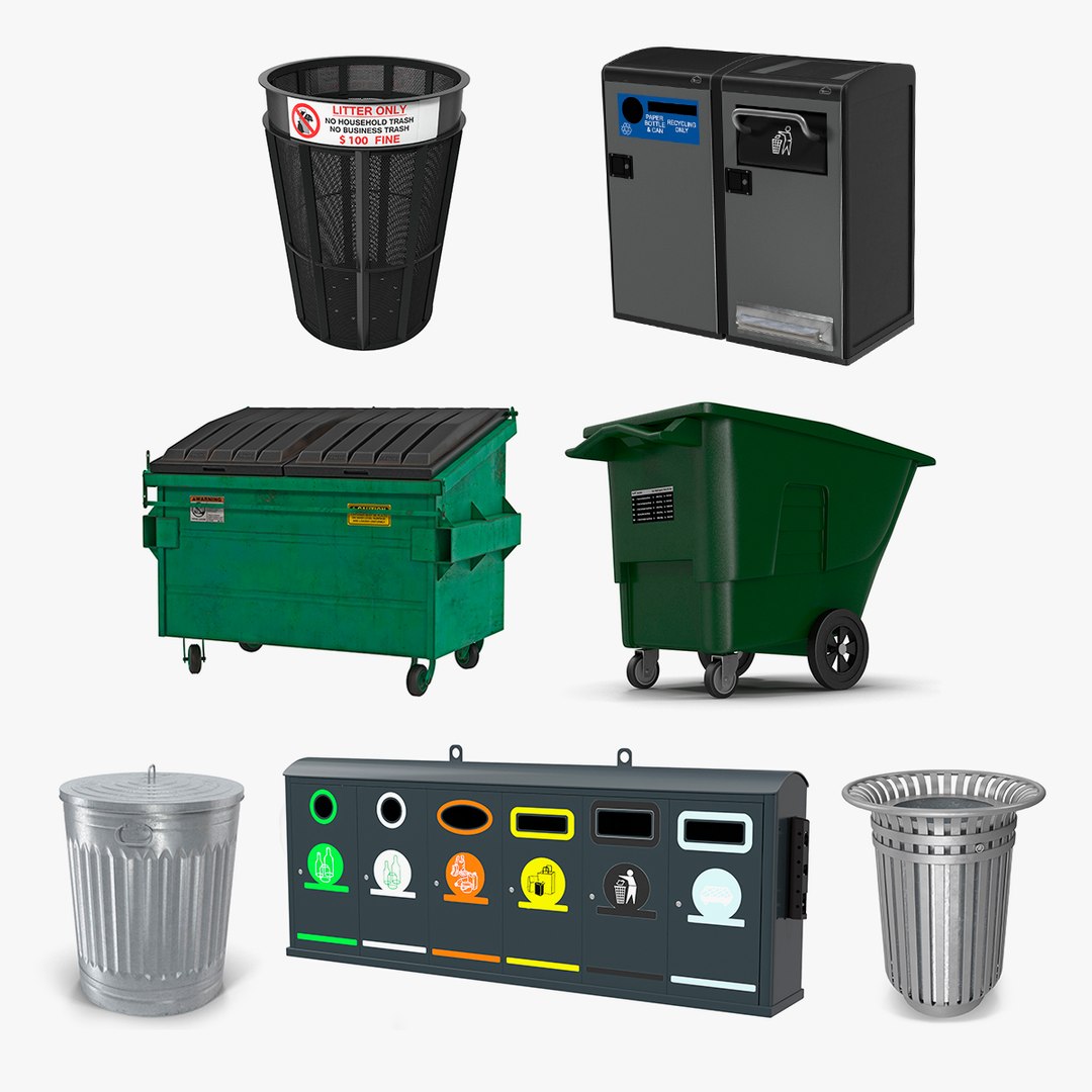 Public Garbage Cans Collection 3 3D model preview