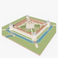 Medieval Castle Compound with Moat and Round Palace