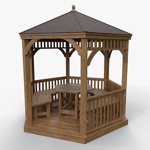 PBR Wooden Pergola Gazebo D3 3D model