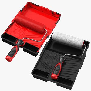 3D Detailed Drip Tray Used And Clean Paint Roller