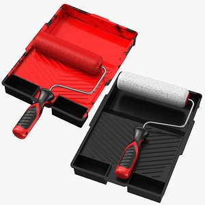 Detailed Drip Tray Used And Clean Paint Roller