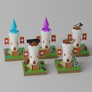 Cartoon Tower Defense Towers Collection A 3D