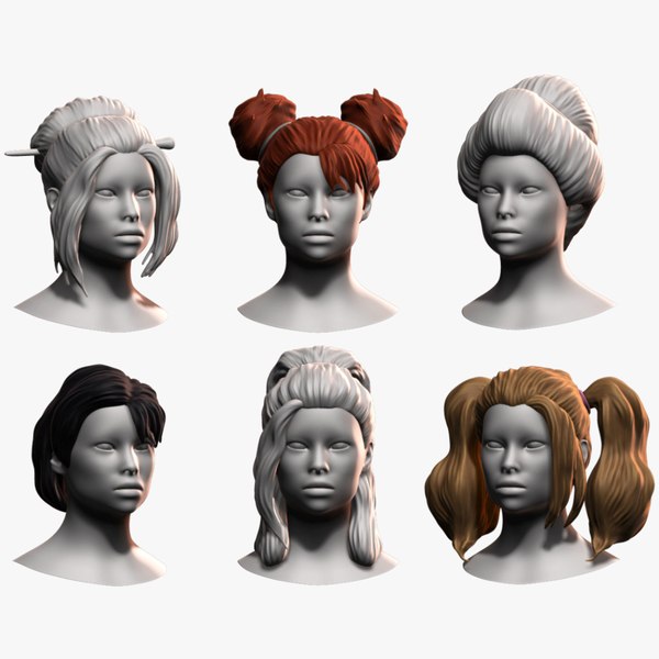 Hair - Female Low Poly Hairstyles Kitbash 3D model - TurboSquid 1836754