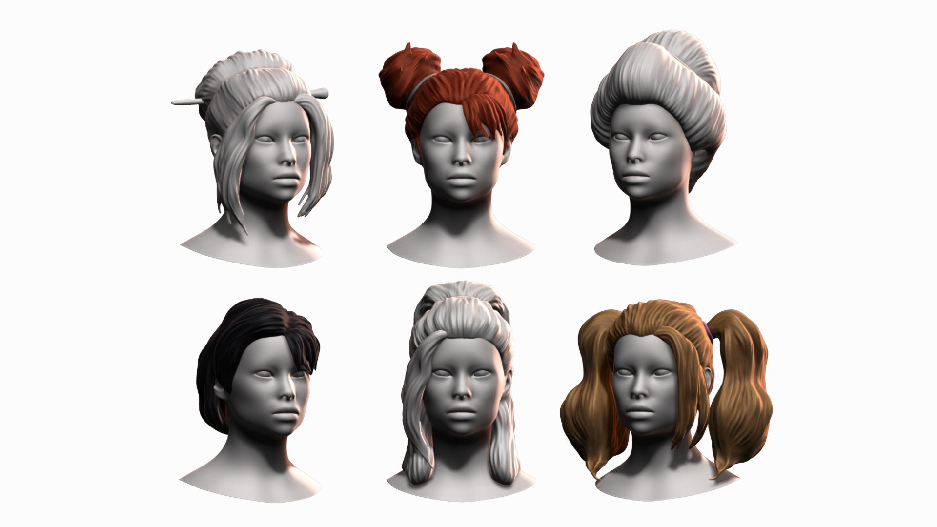 Hair Female Low Poly Hairstyles Kitbash 3D Model TurboSquid 1836754