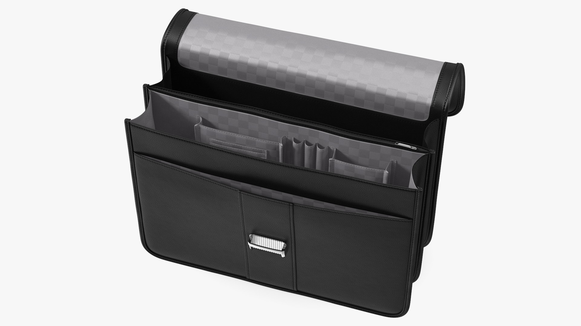 Opened Leather Flapover Briefcase Black 3D model preview