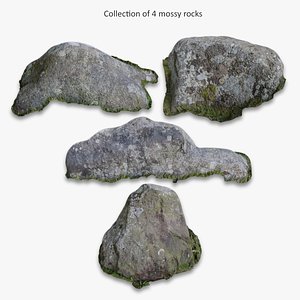3D Collection of 4 mossy rocks