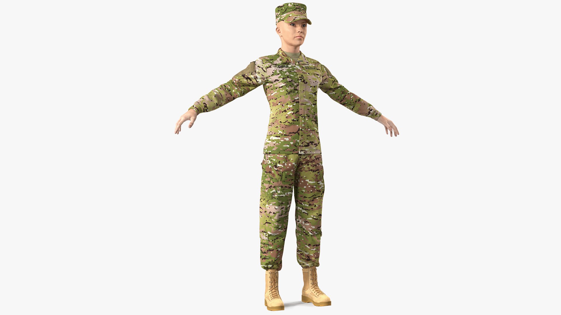 Female US Soldier Camouflage Rigged for Modo 3D model preview