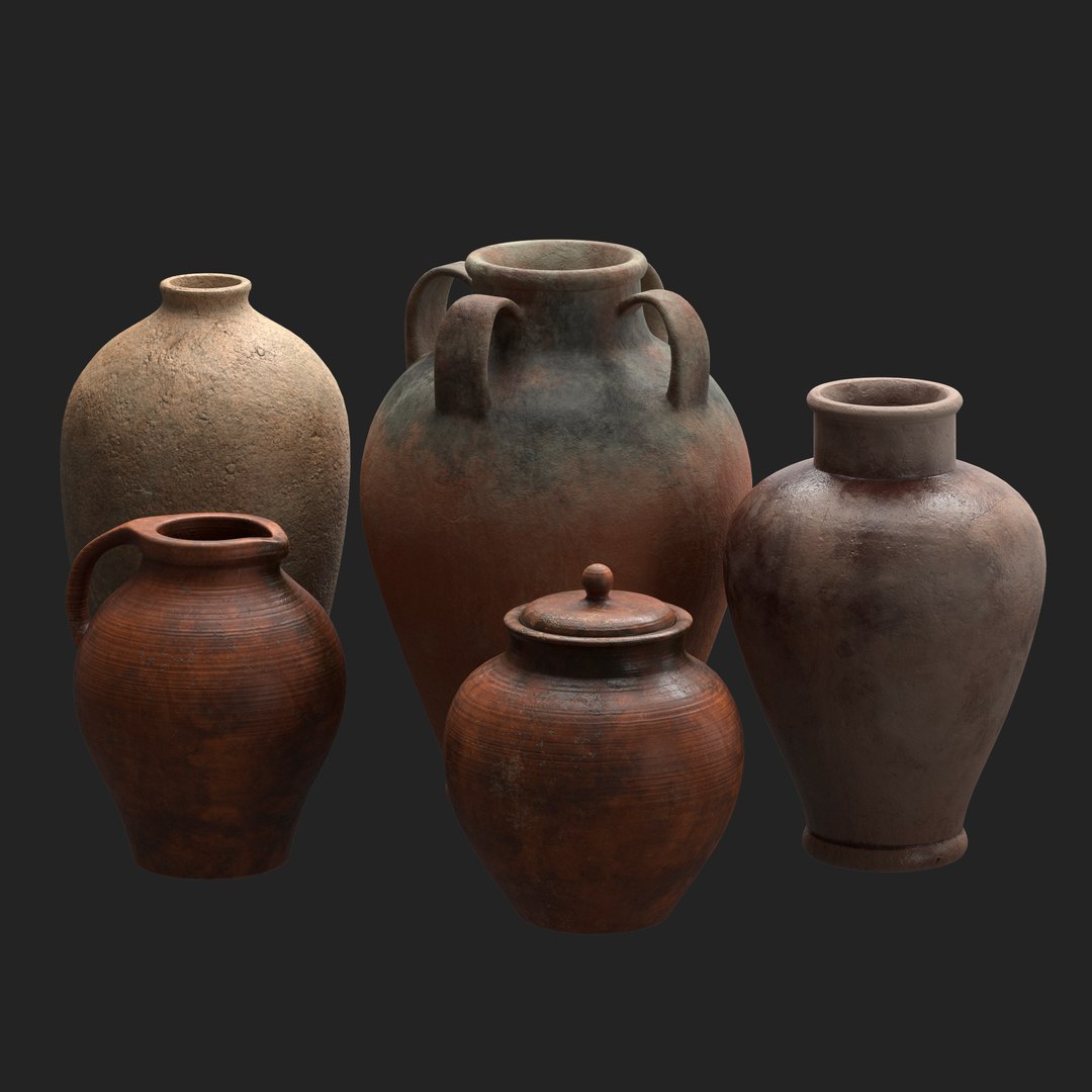 3D Artisan clay vases set 4 https://p.turbosquid.com/ts-thumb/OH/sm45tT/wp/main3/jpg/1677335277/1920x1080/fit_q87/e8f54d864c5715b12007d942761ec735b457070a/main3.jpg