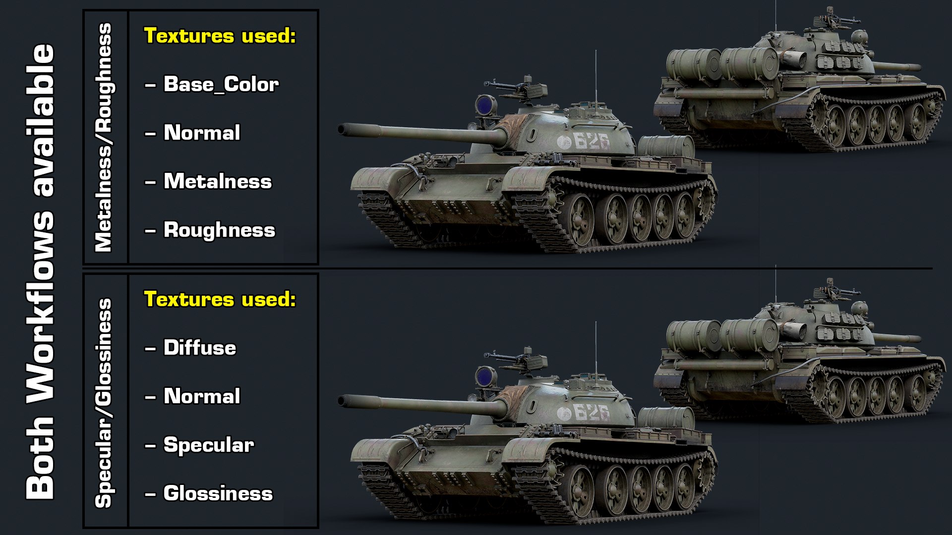 3D model Rigged T55A Tank GameReady LODs https://p.turbosquid.com/ts-thumb/OH/ulfgqr/gA/both_workflows/png/1695131739/1920x1080/fit_q87/03859b7788f366ae5bd867d91899d7d3788c894e/both_workflows.jpg