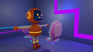 Cute Sci Fi Robot Character with Futuristic Console Game Ready Stylized Asset 3D model