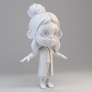 3D cartoon scientist girl