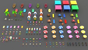 3D Printable Beach Props STL Pack Miniature Tropical Accessories 3D model
