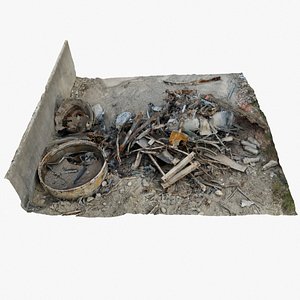 3D Gravel Rubble Pile 01 - 3D model scan of concrete wall and flooring with metal trash model