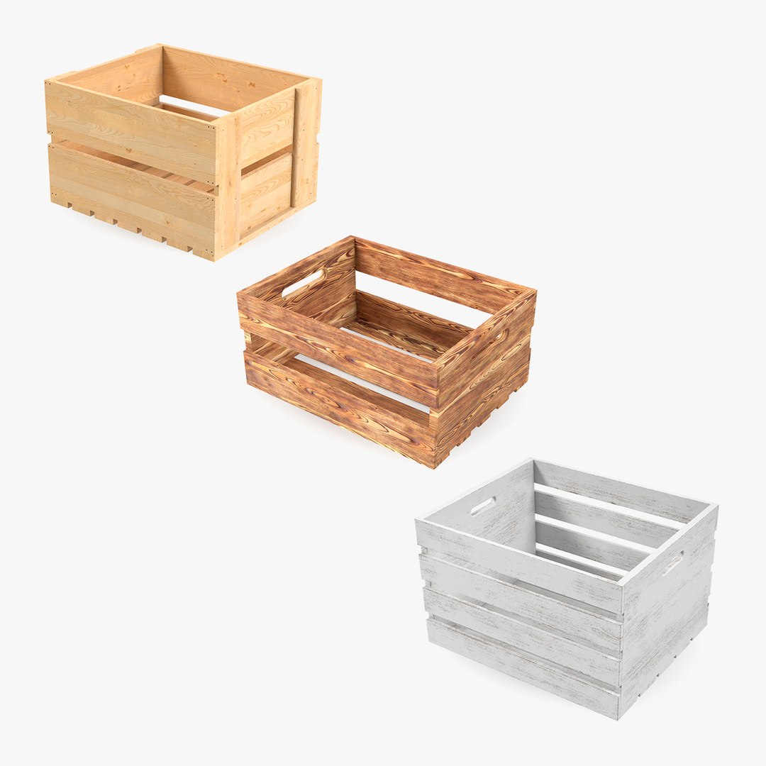 Wooden Fruit Boxes Collection 3D model preview