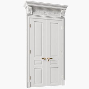3D Classic door wood white double swing model