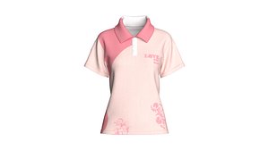 3D Girls Two-Tone Floral Print Polo Shirt model