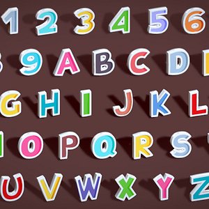 Simple Alphabets Numbers Pack 8 - Stylized Toon Metallic - Kids Learning Kit 3D model