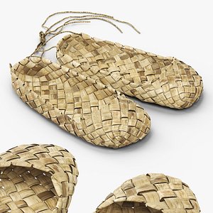 Aged Bast Shoes with Tied Laces