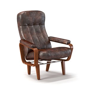 3D Retro Danish Leather Swivel Lounge Chair
