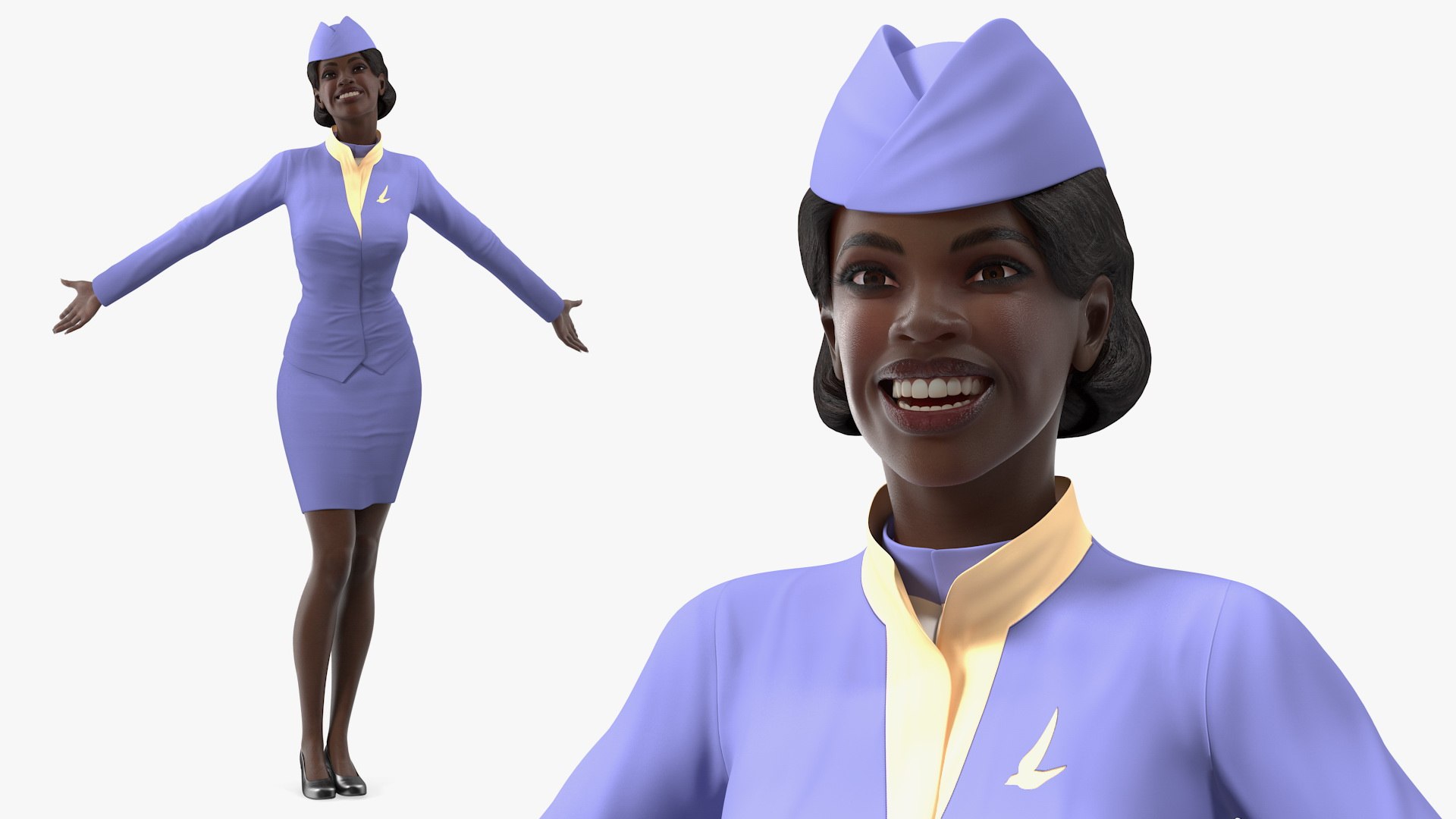 Dark Skinned Black Stewardess Rigged for Modo 3D model preview