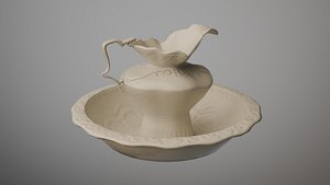 3D Vintage Pottery Pitcher And Wash Basin