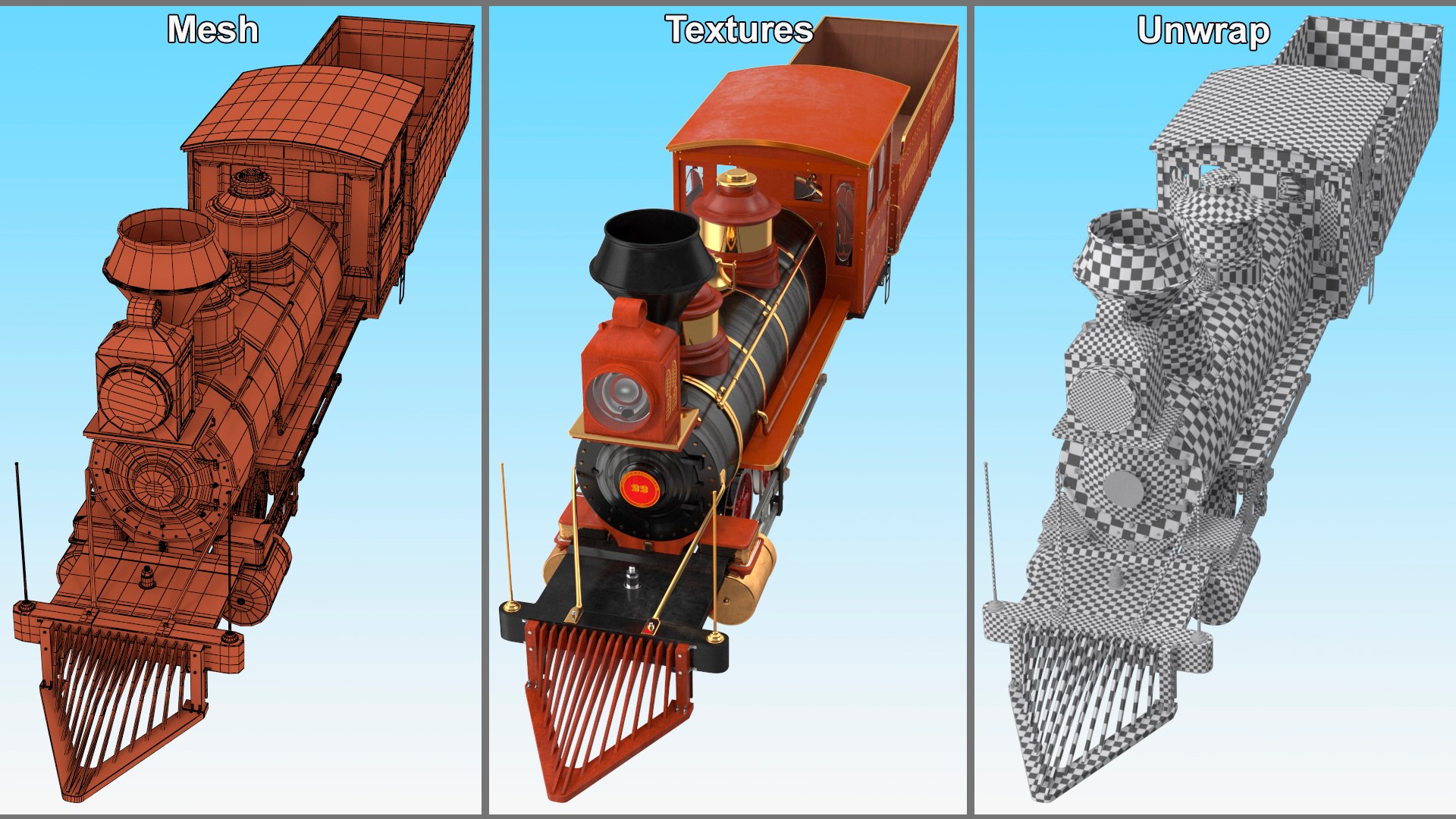 3D Model Steam Locomotive With Coal Wagon - TurboSquid 2161887