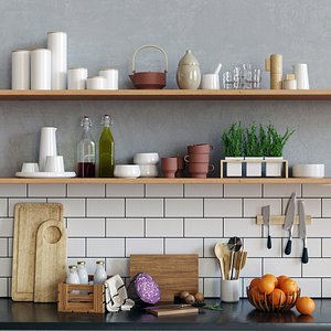 set kitchen utensils scandinavian 3D model