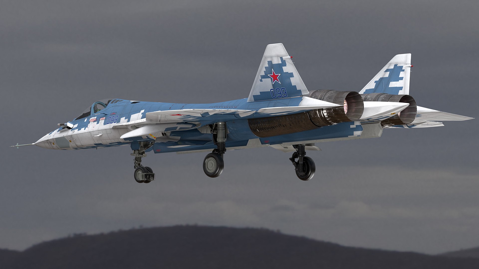 su 57 stealth jet fighter 3D model https://p.turbosquid.com/ts-thumb/OL/scAlVa/830PdDP5/su57stealthjetfighterpixelcamouflageriggedmb3dmodel003/jpg/1599727791/1920x1080/fit_q87/efc2f3dd0cdc4e59a02e796bba0aea69ef678474/su57stealthjetfighterpixelcamouflageriggedmb3dmodel003.jpg