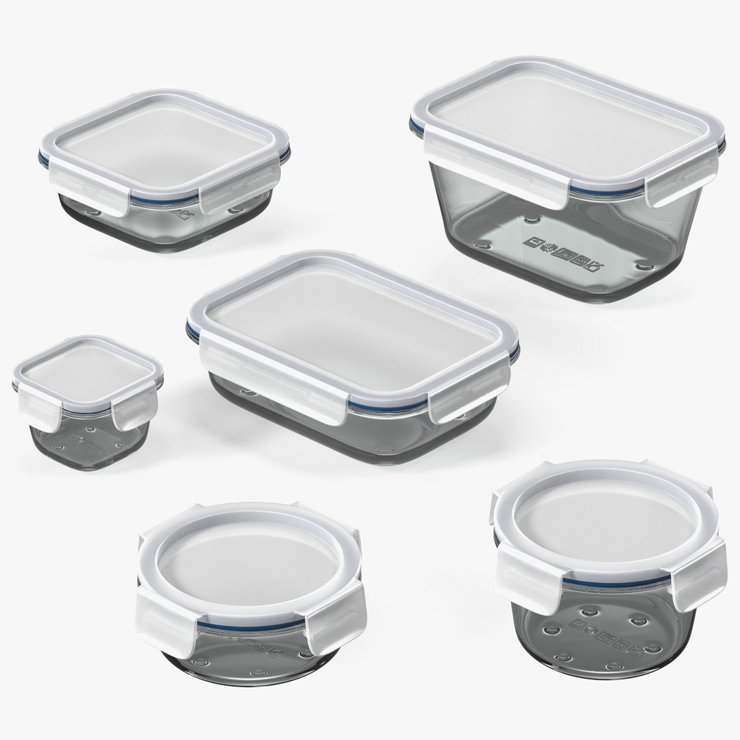 Glass Clip Lock Food Storage Container Set 3D model preview