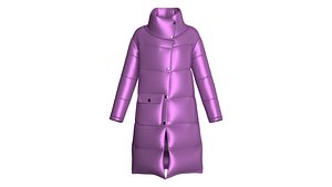 Girls High Neck Purple Long Puffer Coat